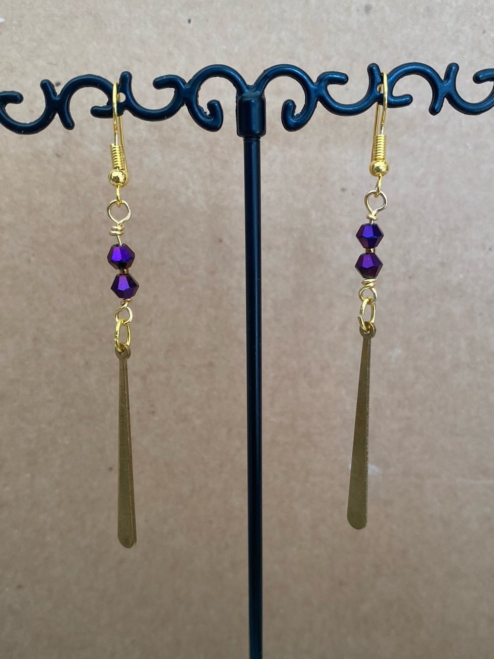 Gold & Purple Crystal Dangle Earrings